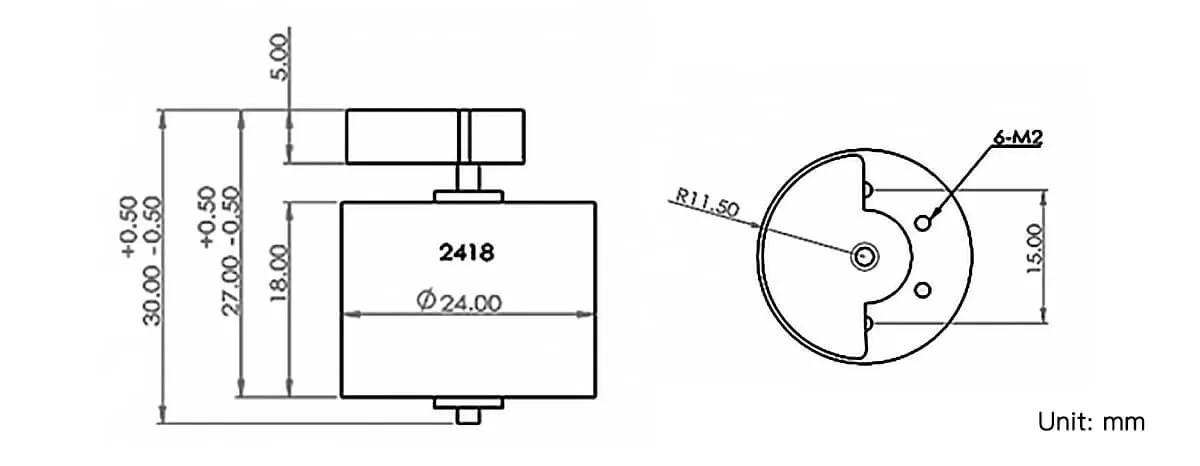 24mm BLDC Brushless Vibration Motor - 18mm Type Model TSL-BL2418-SF drawing