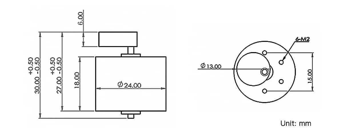 24mm BLDC Brushless Vibration Motor - 18mm Type Model TSL-BV2418-SR drawing