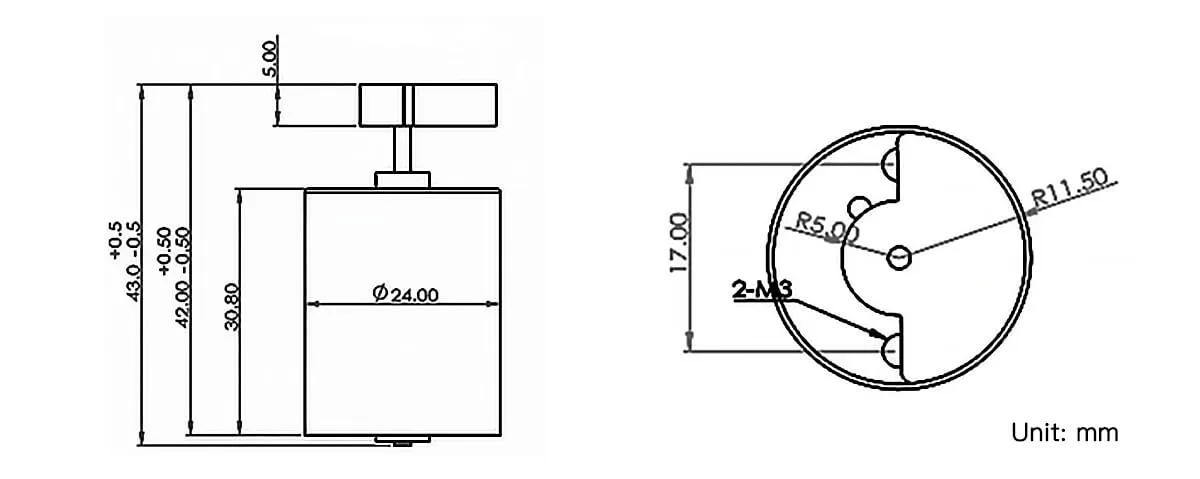 24mm BLDC Brushless Vibration Motor - 30mm Type Model TSL-BV2430-SF dimension