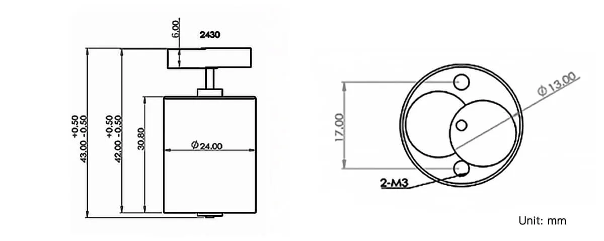 24mm BLDC Brushless Vibration Motor - 30mm Type Model TSL-BV2430-SR dimension