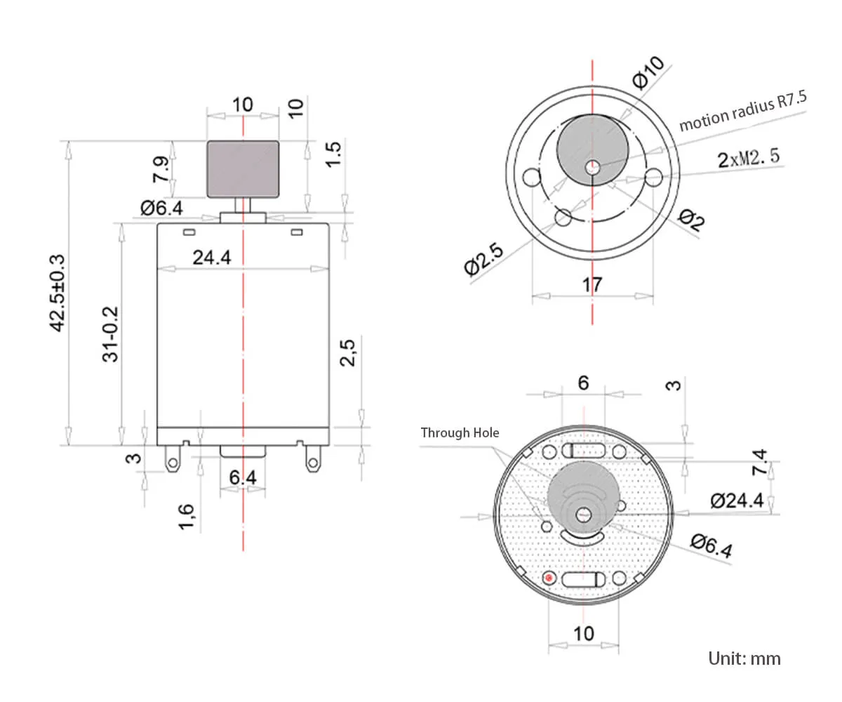 24mm ERM Variable Vibration Motor - 30mm Type Model TSL-RK370-SR drawing