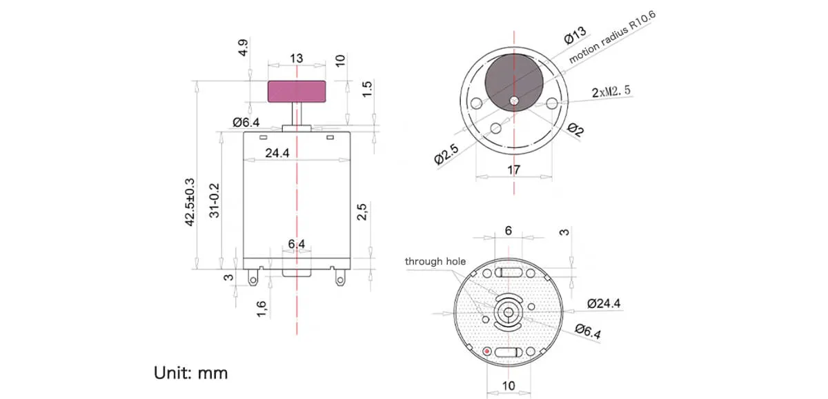 24mm Single Copper Head Vibrating Motor - 30mm Model TSL-RK370-CODR drawig