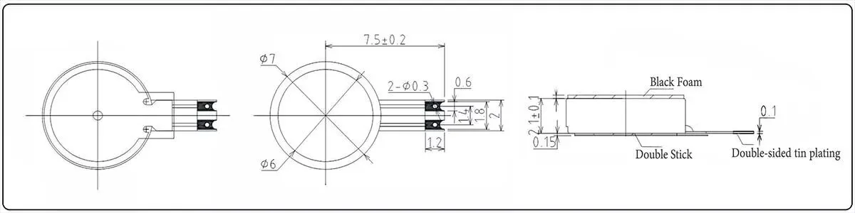 7mm Coin Vibration Motor - 2mm Type Motor Model TSL-FLAT-0720-PCB dimension