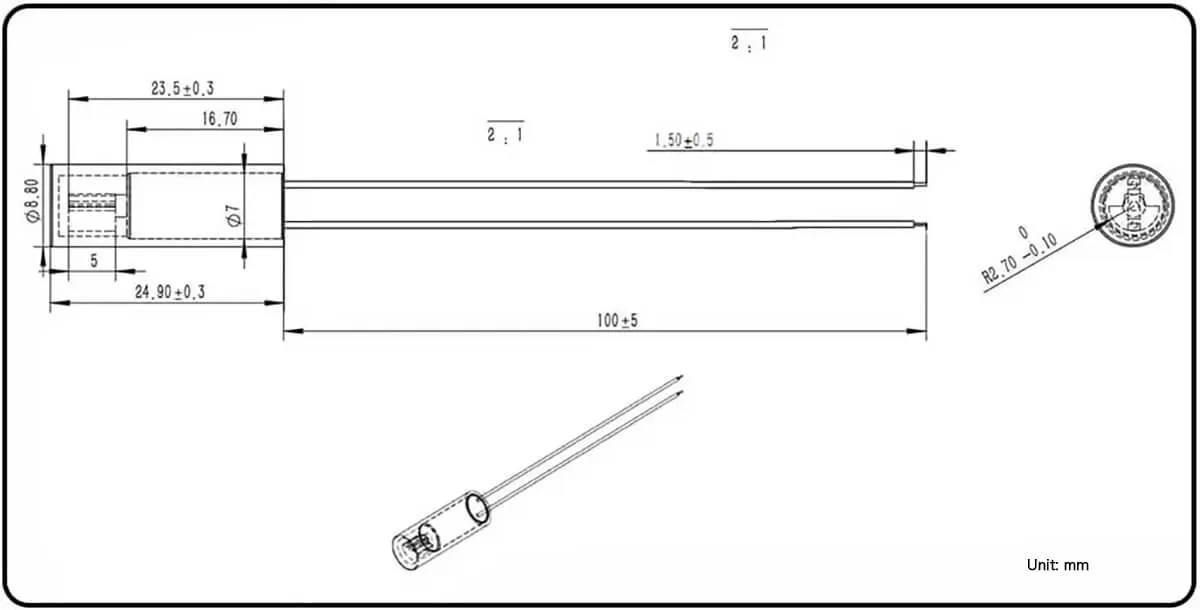 8mm Enclosed Vibration Motor - 25mm Type Model TSL-E0716 drawing