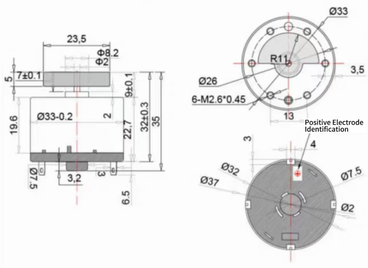 32mmSingle Head Fan-Shaped Vibration Motor - 22mm Type Model TSL-RC520 drawing1