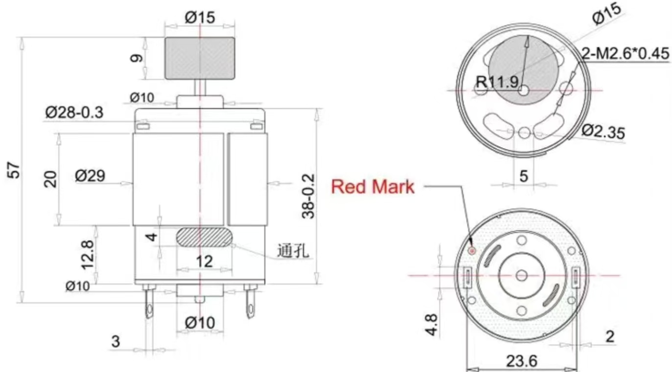 28mm Strong Micro DC Motor - 38mm Type Model TSL-SH385-SR drawing