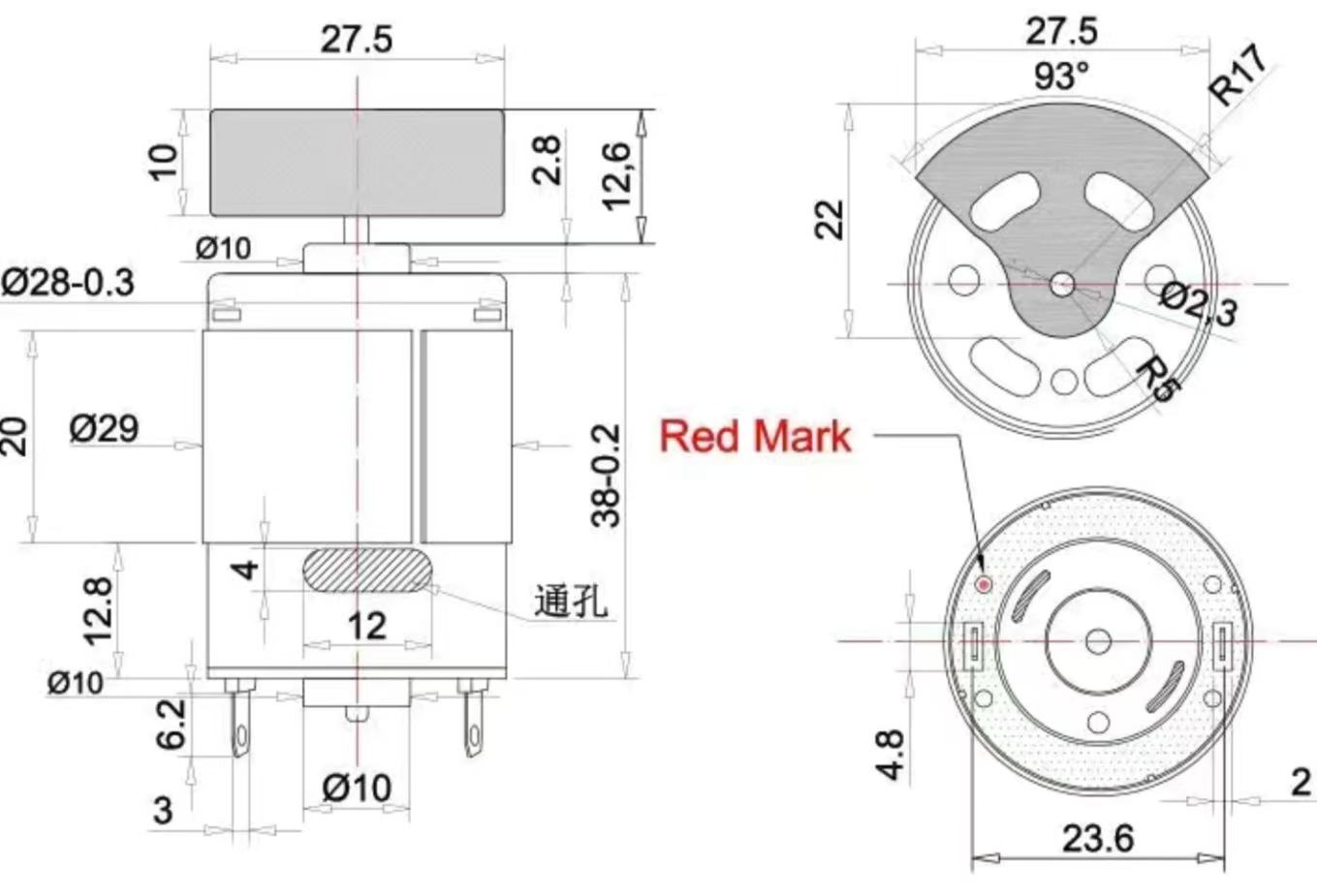 28mm Single Fan Shape Head - 38mm Type Model TSL-SH385-SF drawing