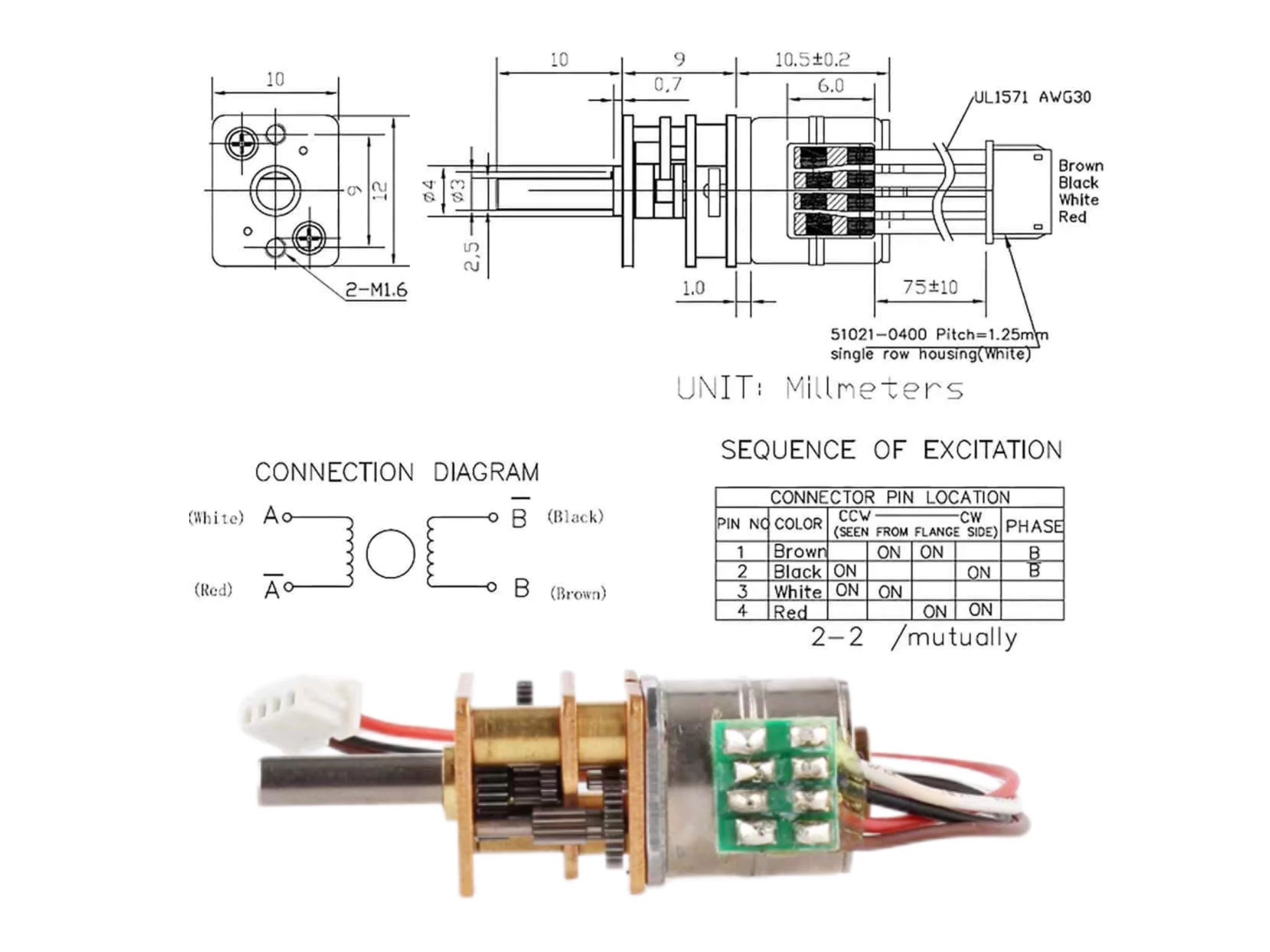 10mm Geared Stepper motor tsl gm12 10by drawing