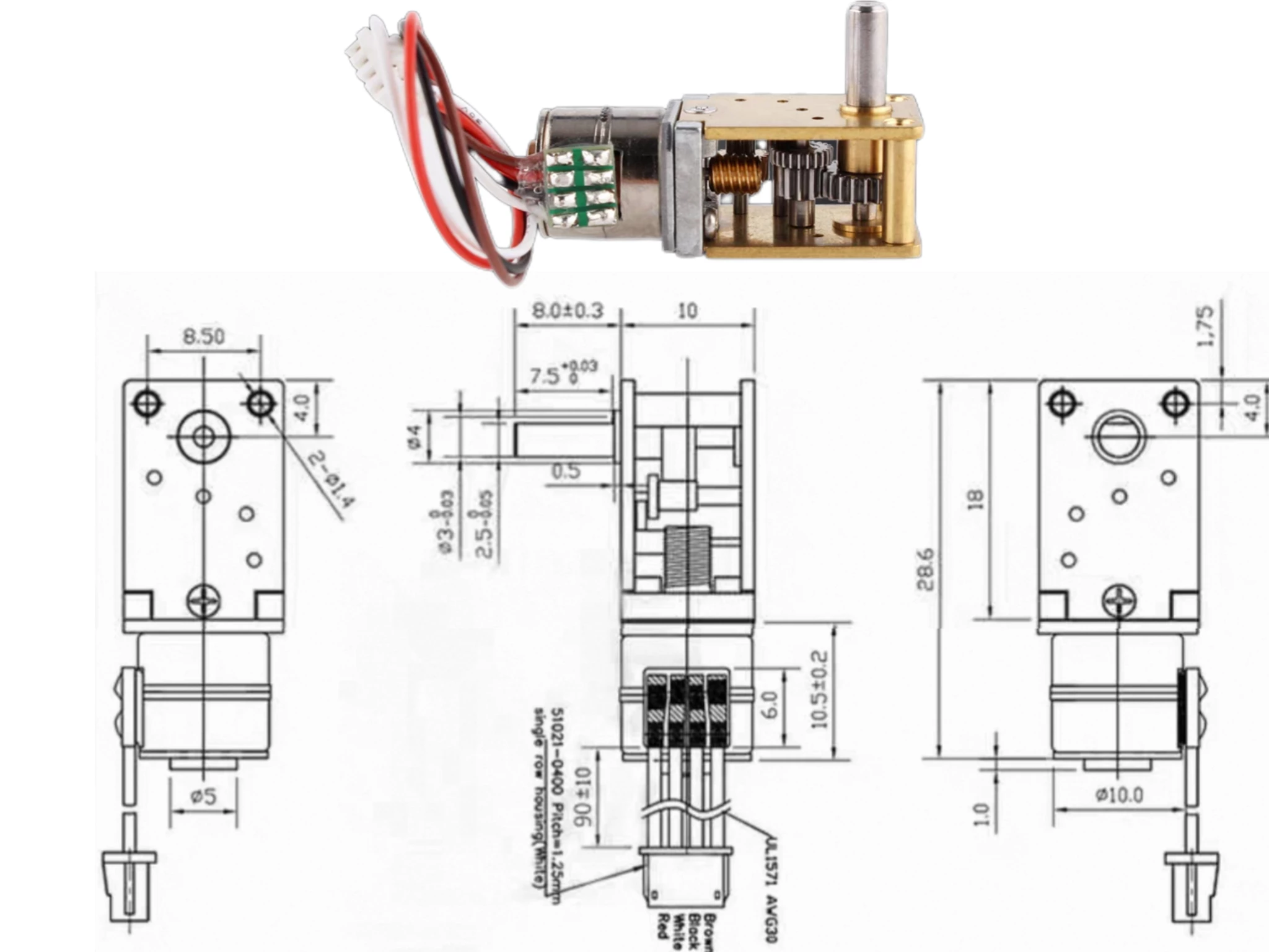 10mm mini step worm gear motor 28mm tsl gw12t 10by drawing