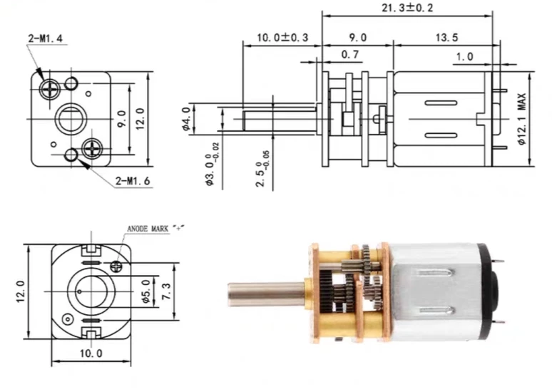 12mm n10 mini gear motor tsl gm12 n10va drawing1