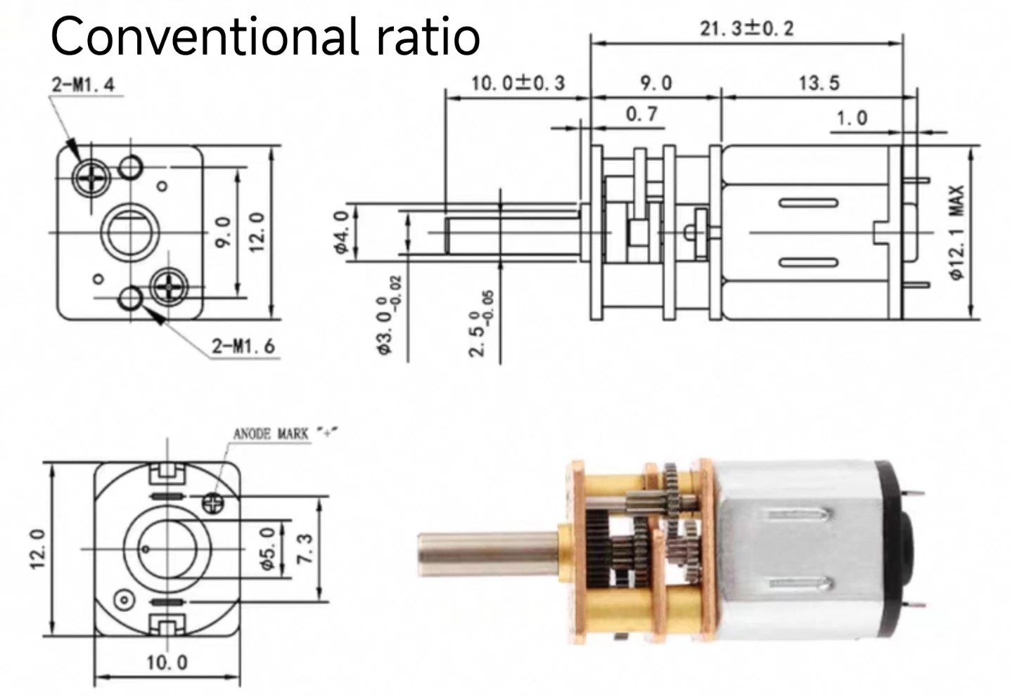 12mm n10 motor with metal gearbox tsl gm12 n10 drawing