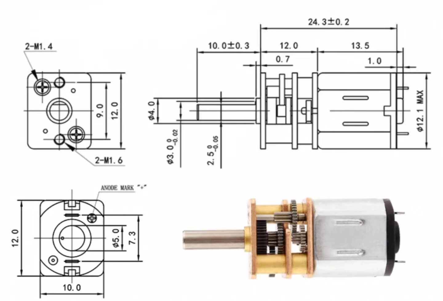 12mm n10 motor with metal gearbox tsl gm12 n10 drawing1