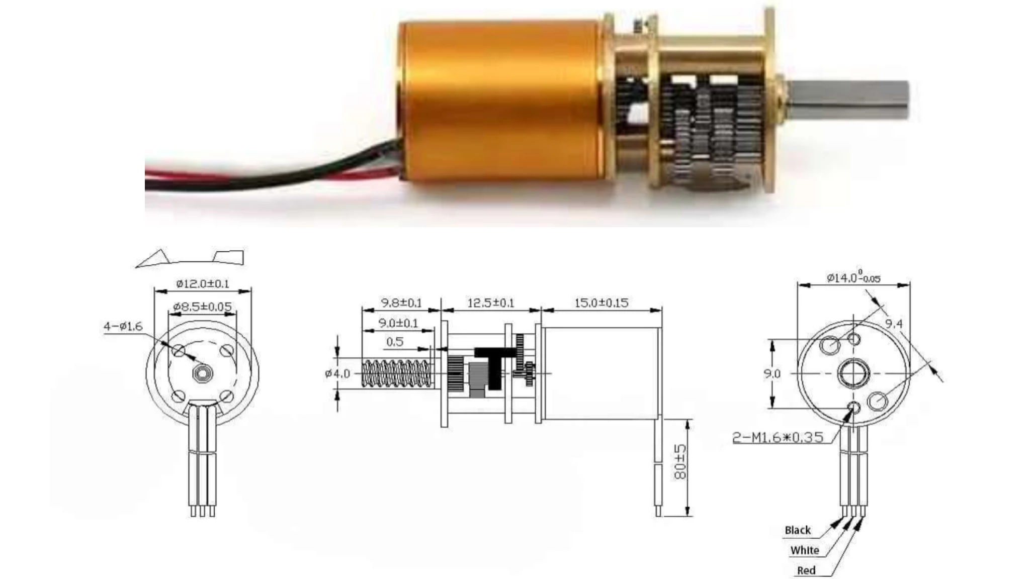 14mm brushless dc gear motor tsl 14gm 1000 1215 10d drawing