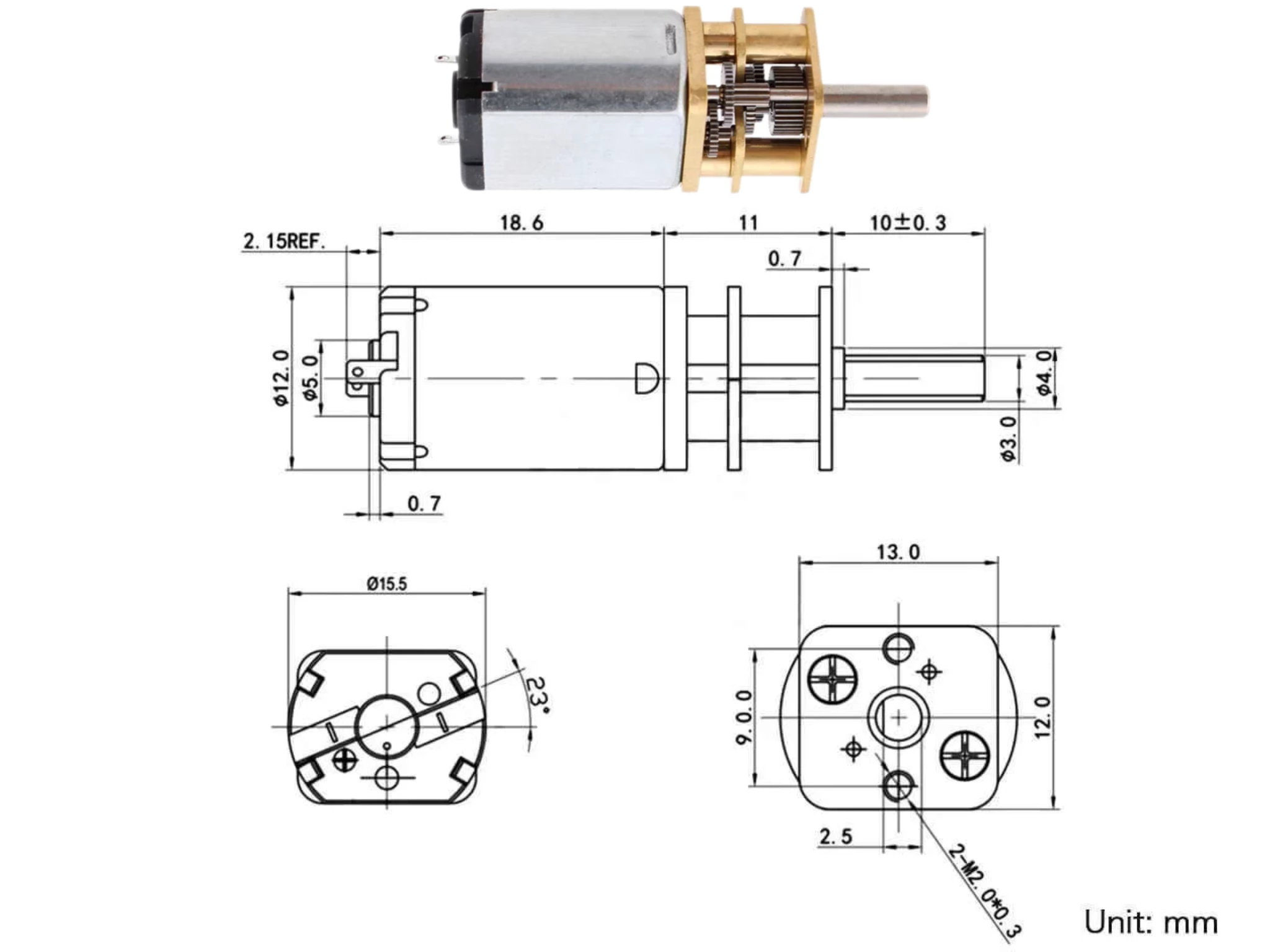 15mm metal spur gear motor tsl gm13 030 drawing