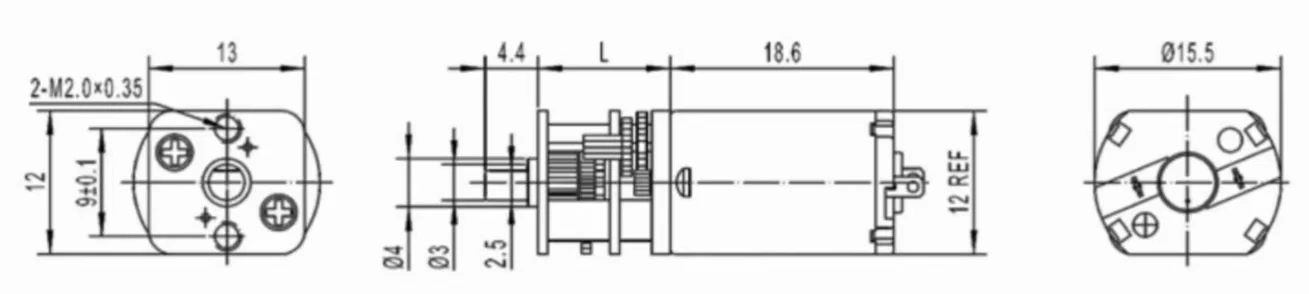 15mm small electric motor with gearbox tsl gm13 030pk drawing