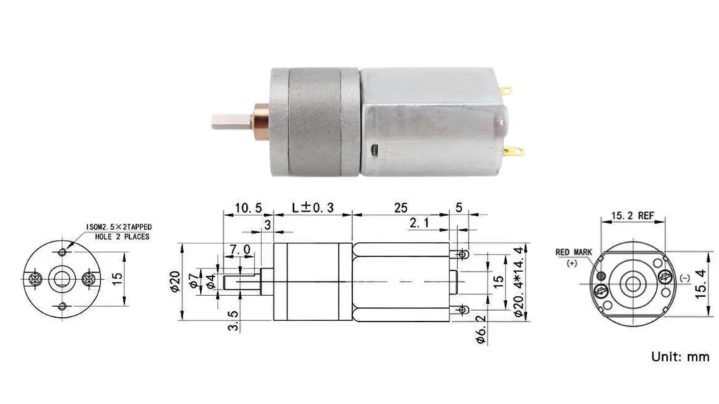 20mm metal miniature geared electric motor tsl gm20 130 drawing