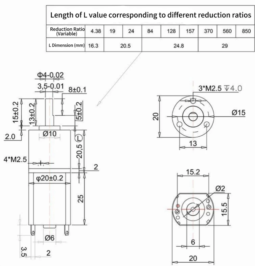 20mm planetary dc geared motor drawing