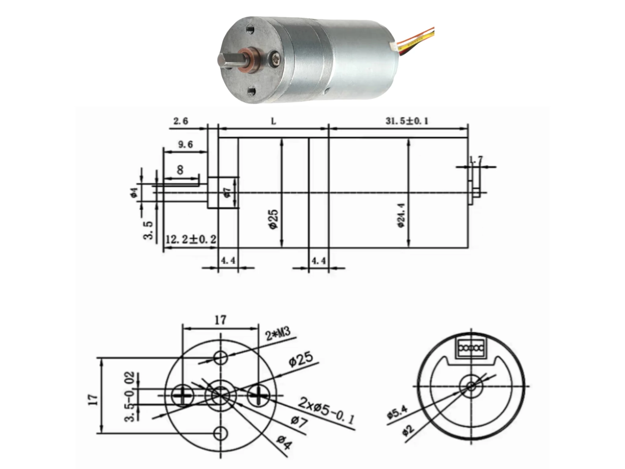 25mm metal bldc gearbox motor tsl gm25 bl2430 drawing
