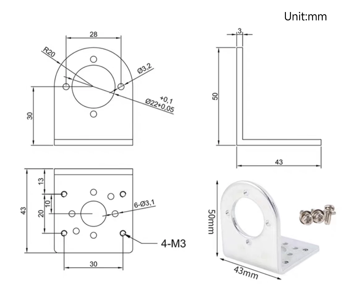 36mm planetary gear motor model tsl 36gp 3429k bracket drawing