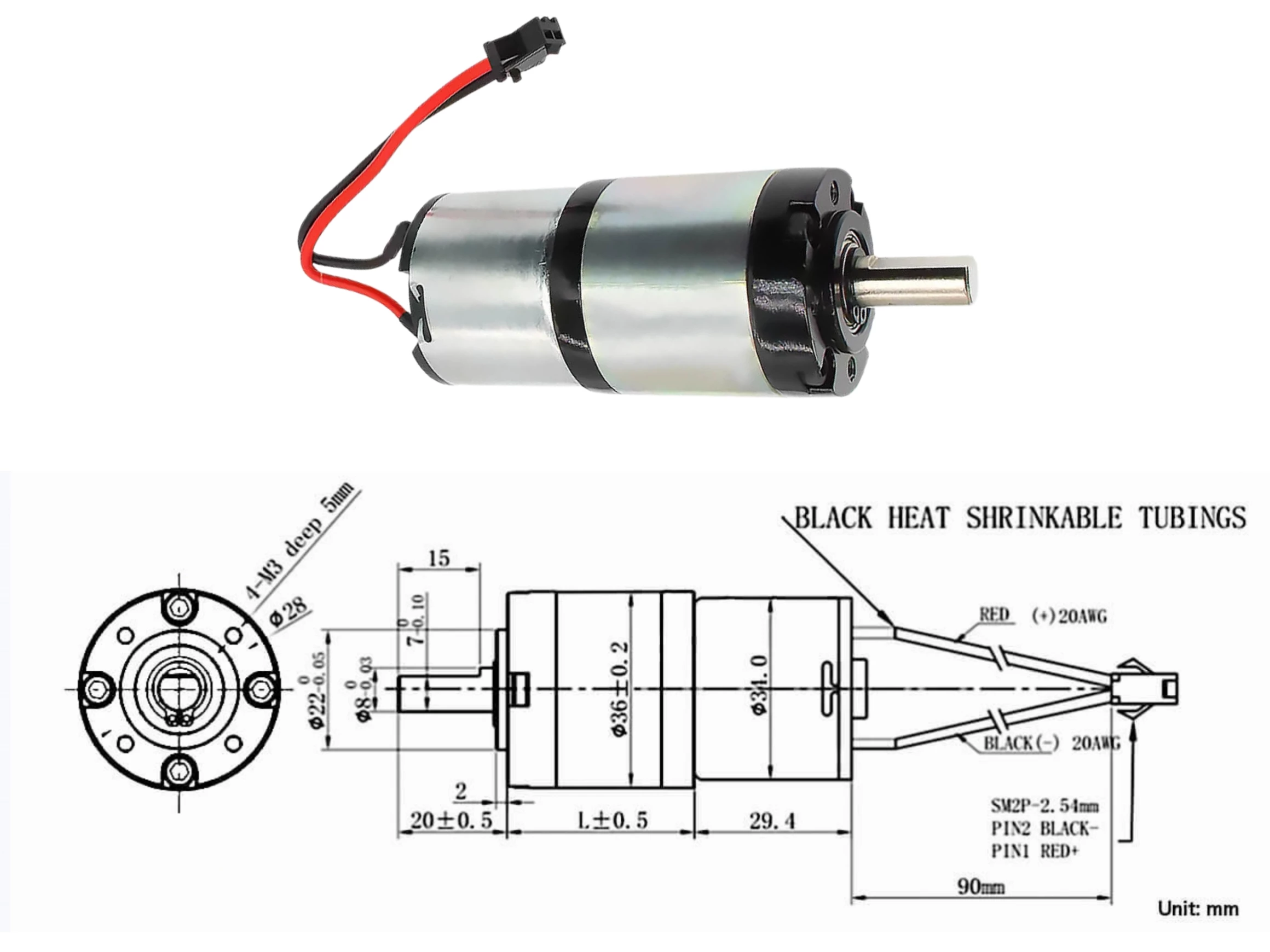 36mm planetary gear motor model tsl 36gp 3429k drawing
