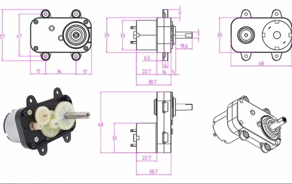 38mm small dc motor with gearbox tsl js6839 520 drawing