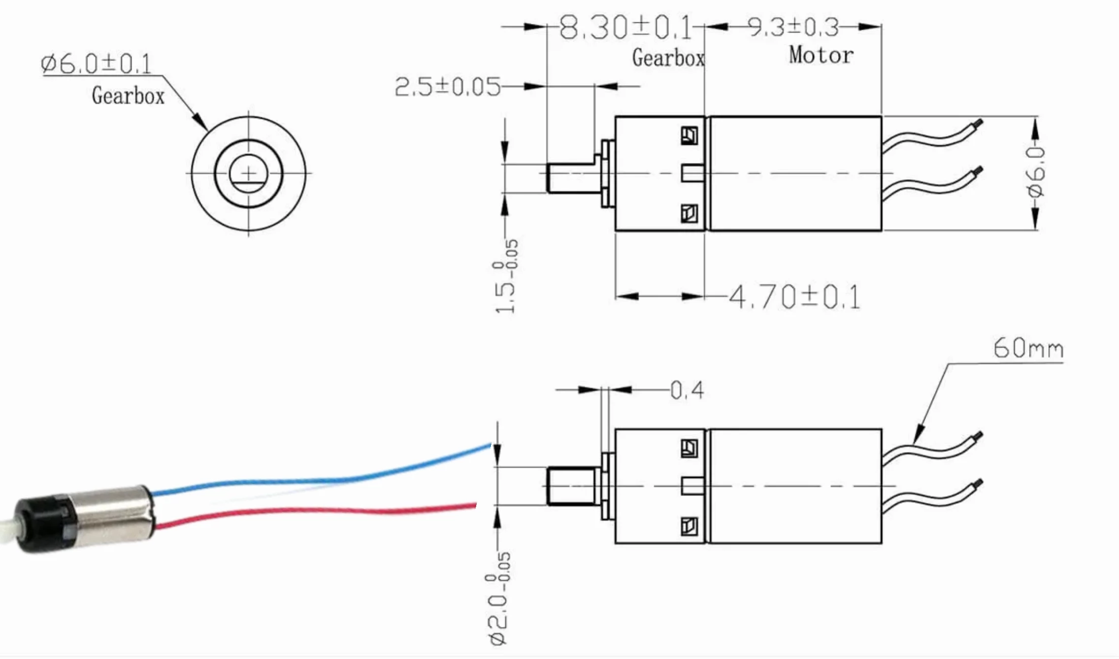 6mm mini dc gear motor tsl 609 5.14 0675 drawing