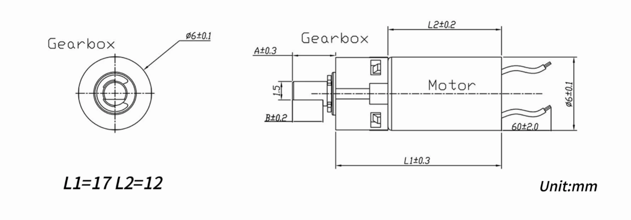 6mm miniature gearmotor tsl 612 5.14 0675 drawing