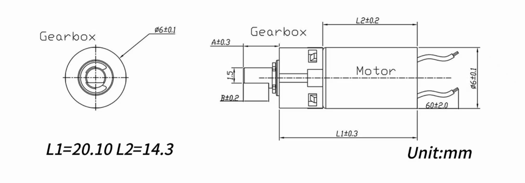 6mm planetary robot gear motor– 20mm tsl 614 5.14 0675 drawing