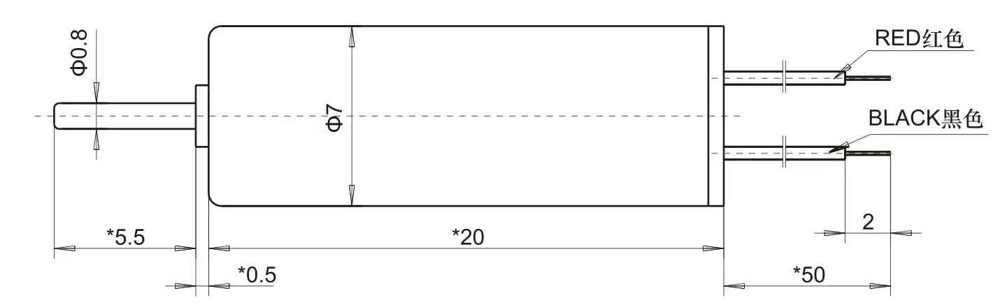 7mm dc coreless motor 20mm tsl d0720 drawing