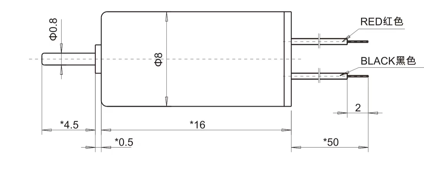 8mm coreless dc motor 16mm tsl d0816 drawing