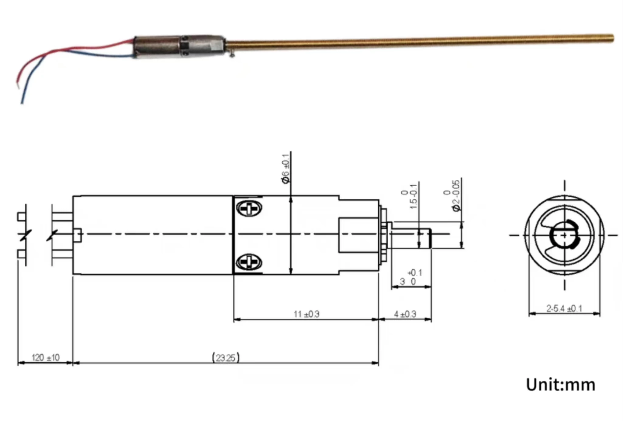 metal gearbox 6mm micro motor with brass threaded drawing