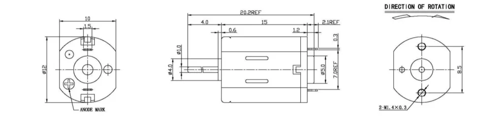 micro n20 dc motor 15mm tsl ff n20vav drawing