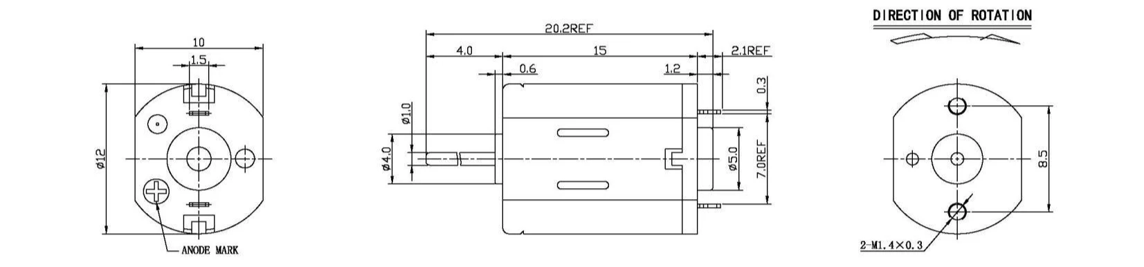 micro n20 dc motor 15mm tsl ff n20vav drawing