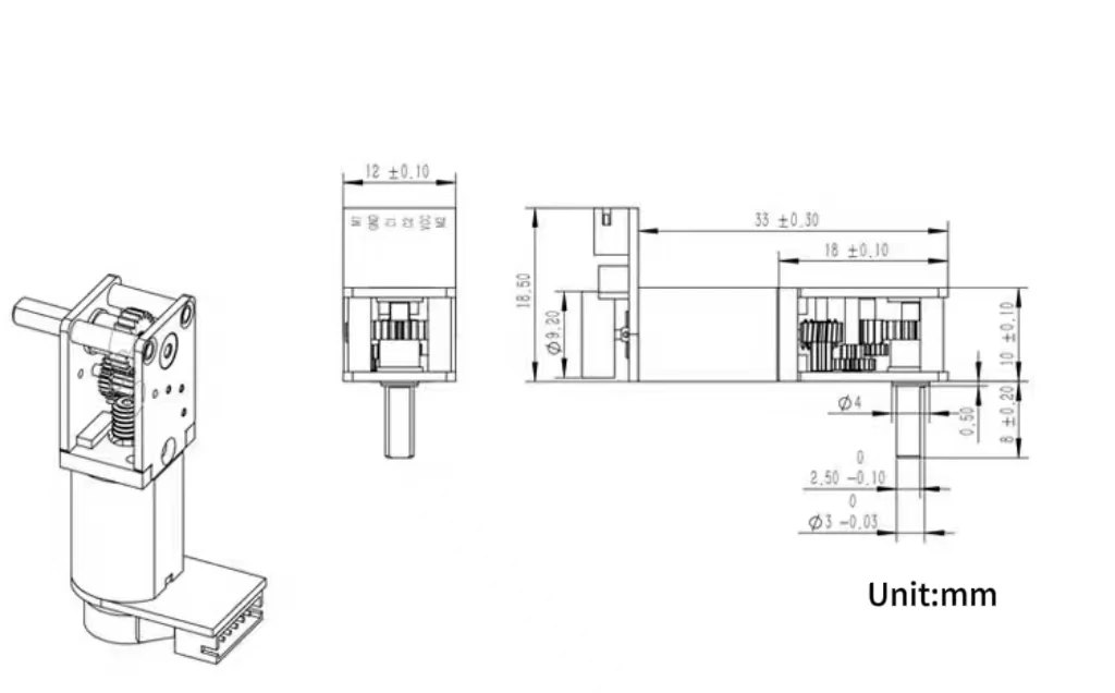worm geared motor with magnetic encoder tsl wg1218S n20 en drawing