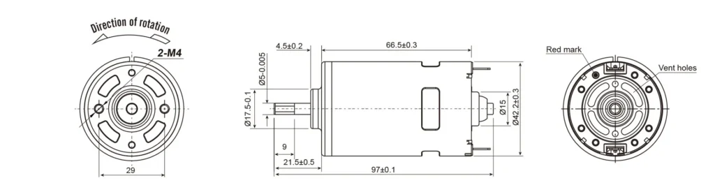 44mm brushed 775 dc motor tsl rs 775 770 outline drawing