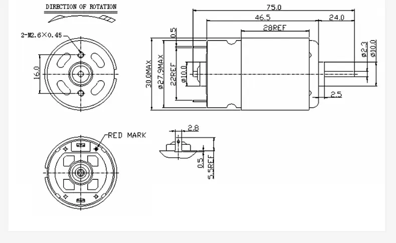 brushed dc electric motor rs 395h 390h drawing
