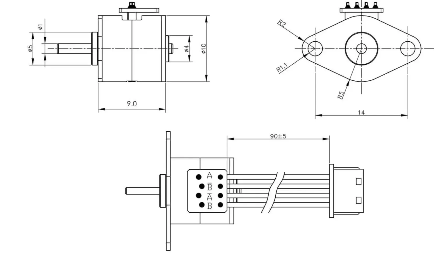 micro stepper motor 9mm tsl 10by 18 drawing