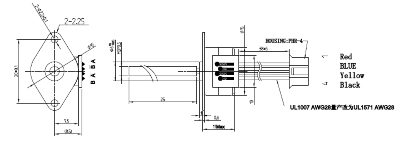 small stepper motor 10mm tsl 15by 18 drawing