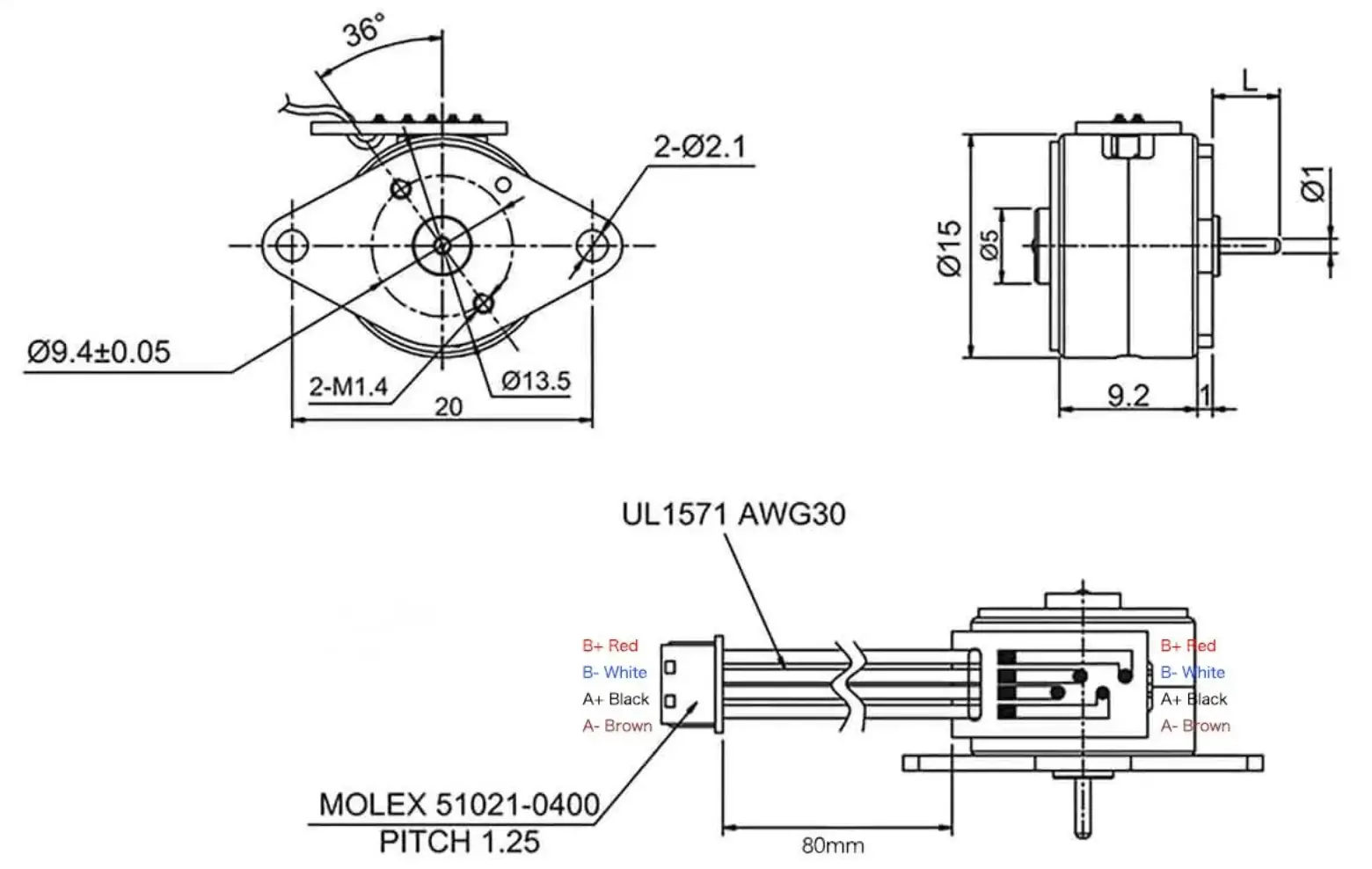 small stepper motor 10mm tsl 15by 18 outline drawing