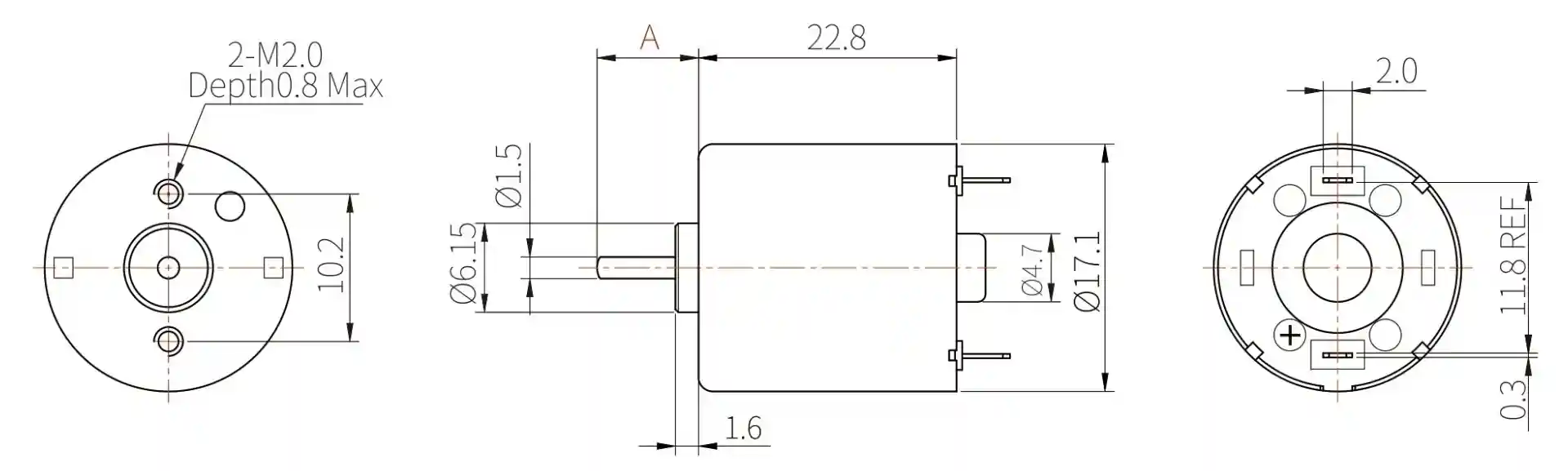 17mm electric motor small tsl rk 130 outline drawing