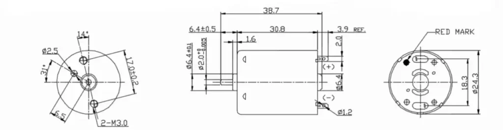 24mm brushed electric motor tsl rs 370 outline drawing