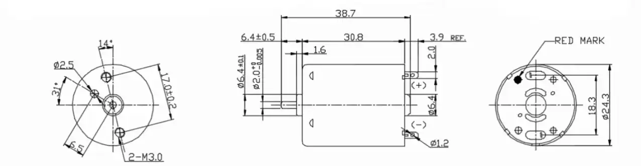 24mm brushed electric motor tsl rs 370 outline drawing