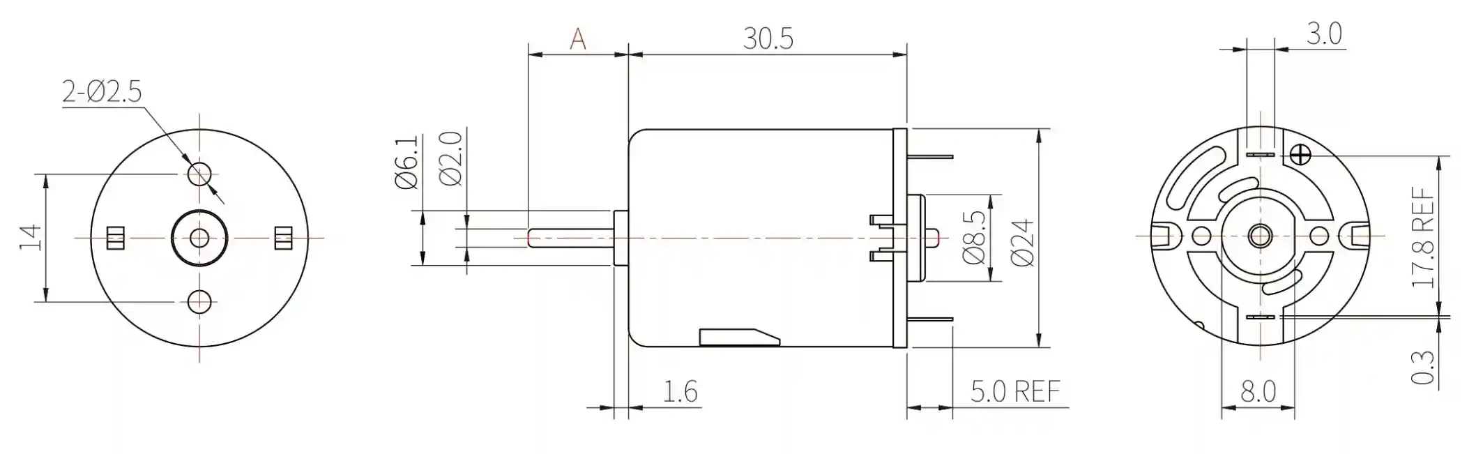 dc brushed motor tsl rs 280 outline drawing