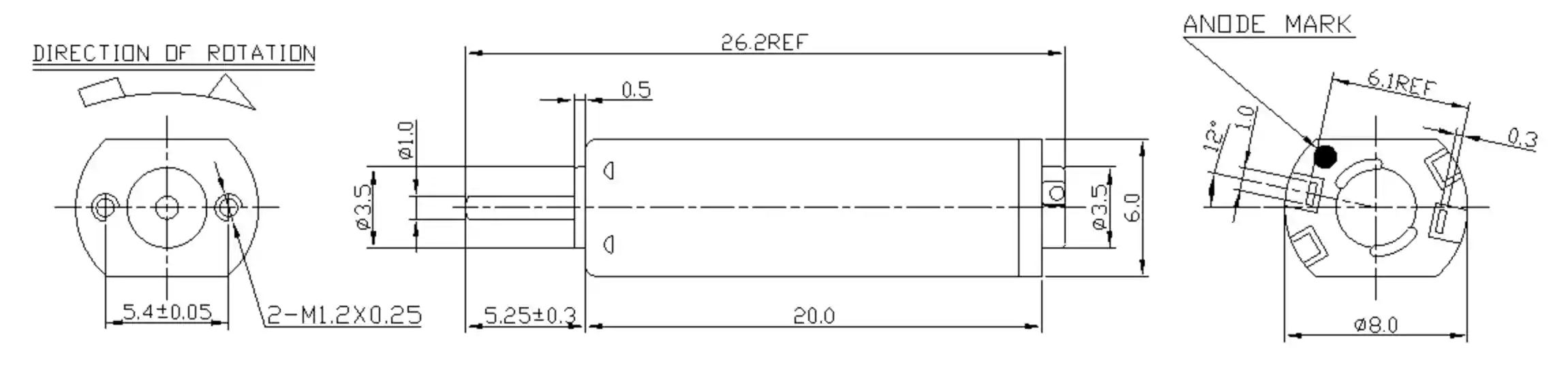 miniature electric motor tsl ff k30vav outline drawing