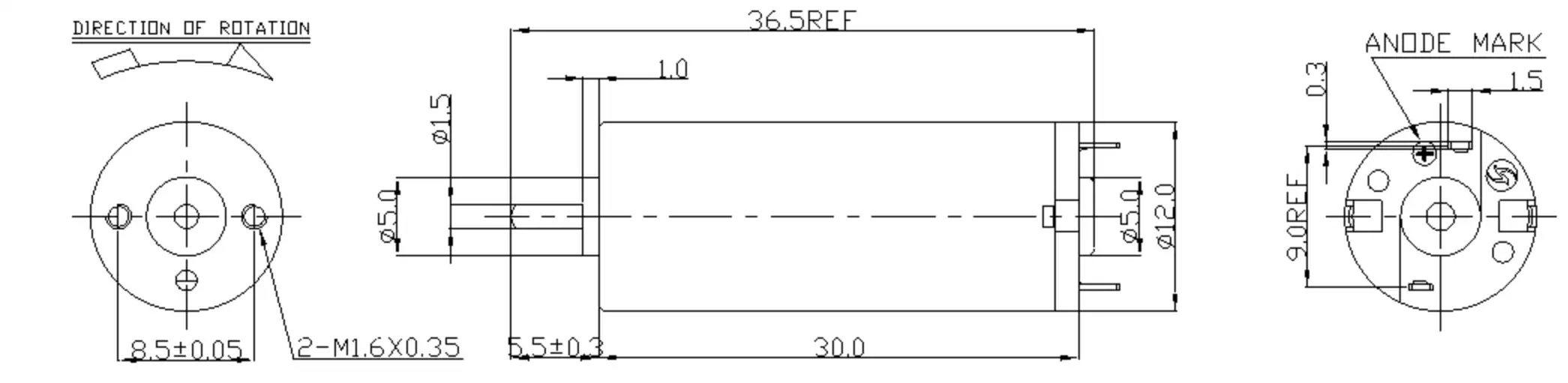 small boat electric motor tsl rf 1230 outline drawing