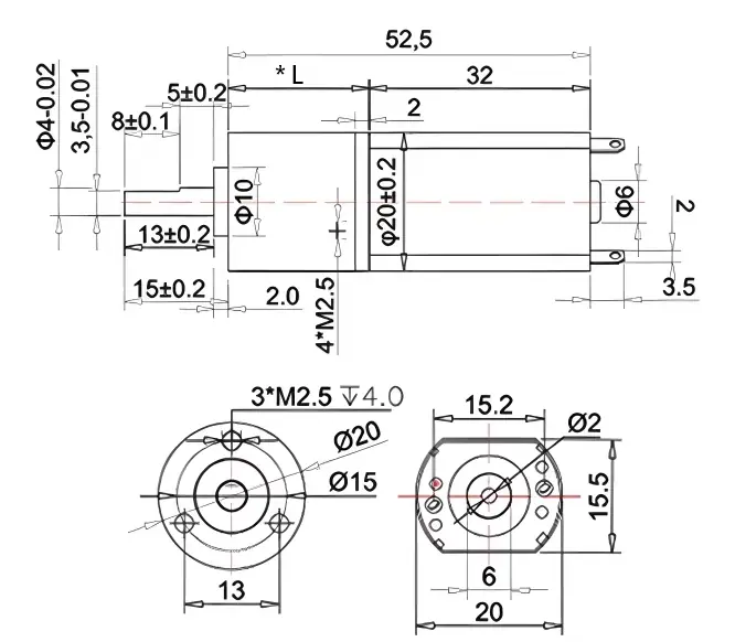 20mm 12v dc gearmotor model tsl 20gp 180 outline drawing