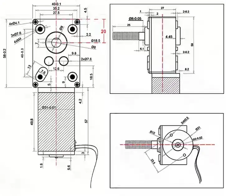 31mm gear worm motor tsl 5840gw 31zy drawing