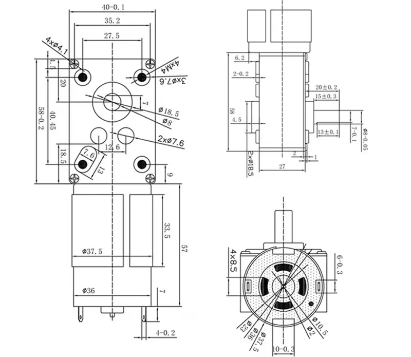 36mm worm motor gear tsl 5840gw 555 drawing