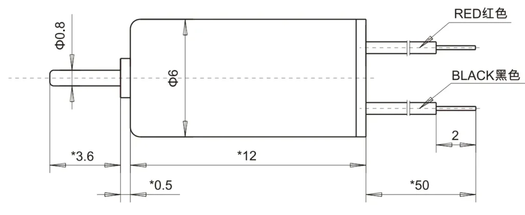 6mm coreless motor 12mm tsl cl0612 drawing