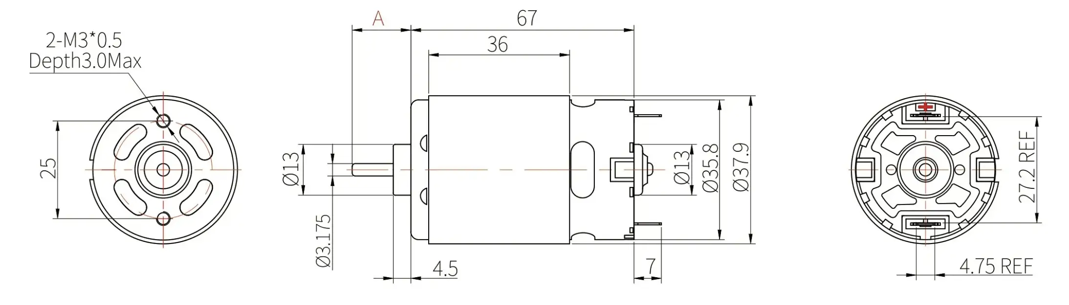 dc electric brush motor tsl rs 595 drawing